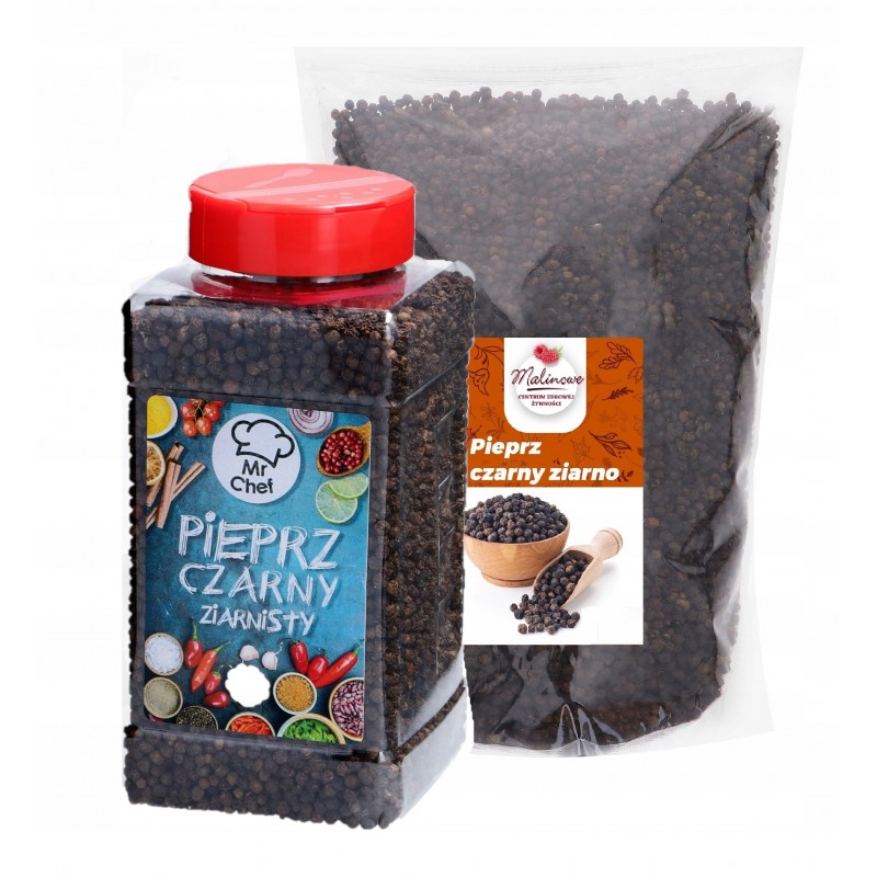 Słoik pieprz czarny ziarno 500g + 1kg